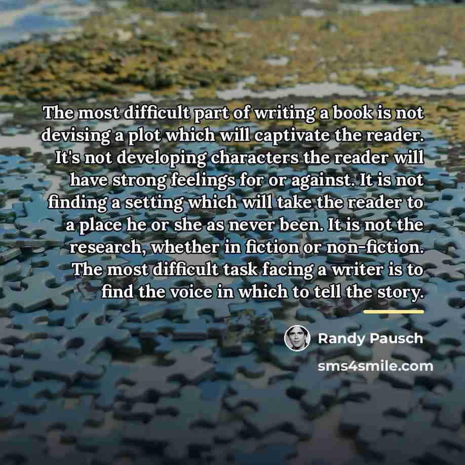 “The most difficult part of writing a book is not…” quote by Randy Pausch