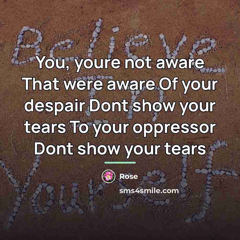 “You, youre not aware That were aware Of your despair…” quote by Rose