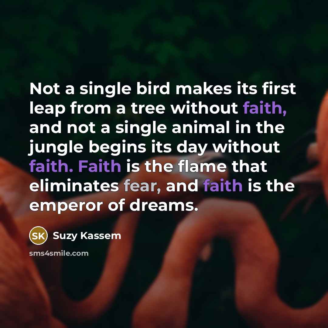 “Not a single bird makes its first leap from a…” quote by Suzy Kassem