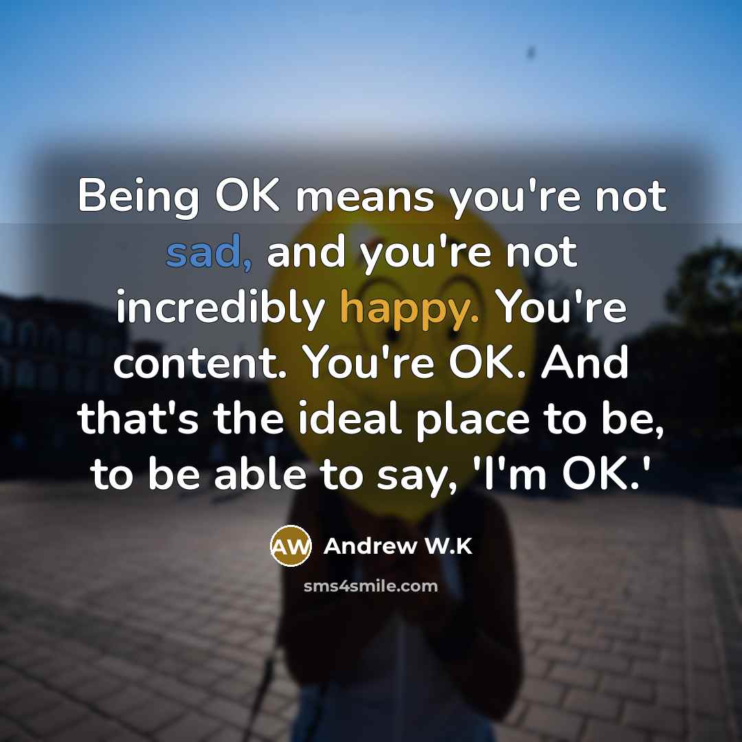 “Being OK means you're not sad, and you're not incredibly…” quote by Andrew W.K