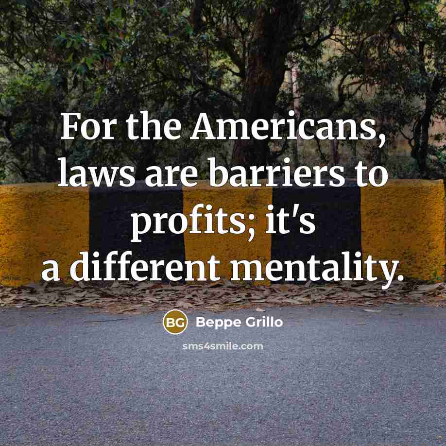 “For the Americans, laws are barriers to profits; it's a…” quote by Beppe Grillo