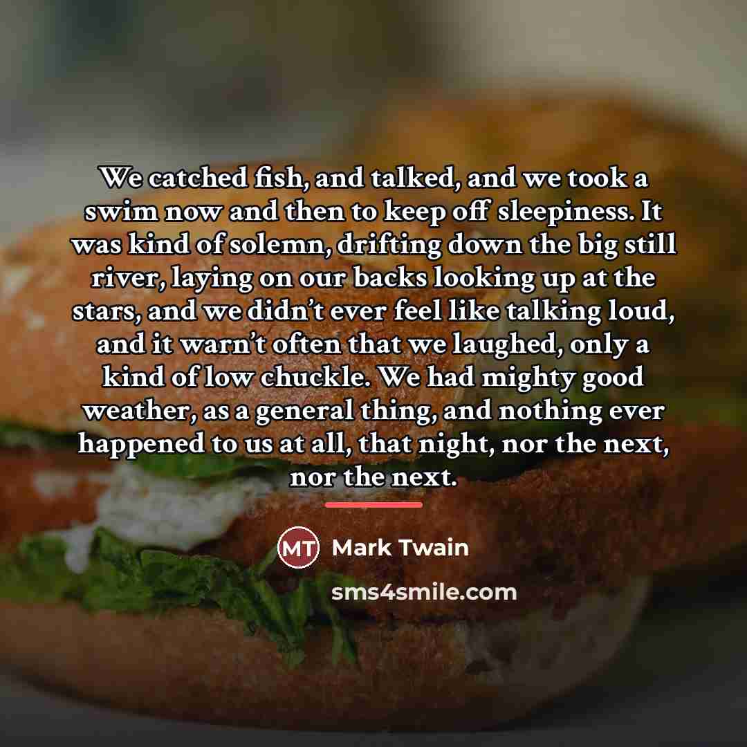 “We catched fish, and talked, and we took a swim…” quote by Mark Twain