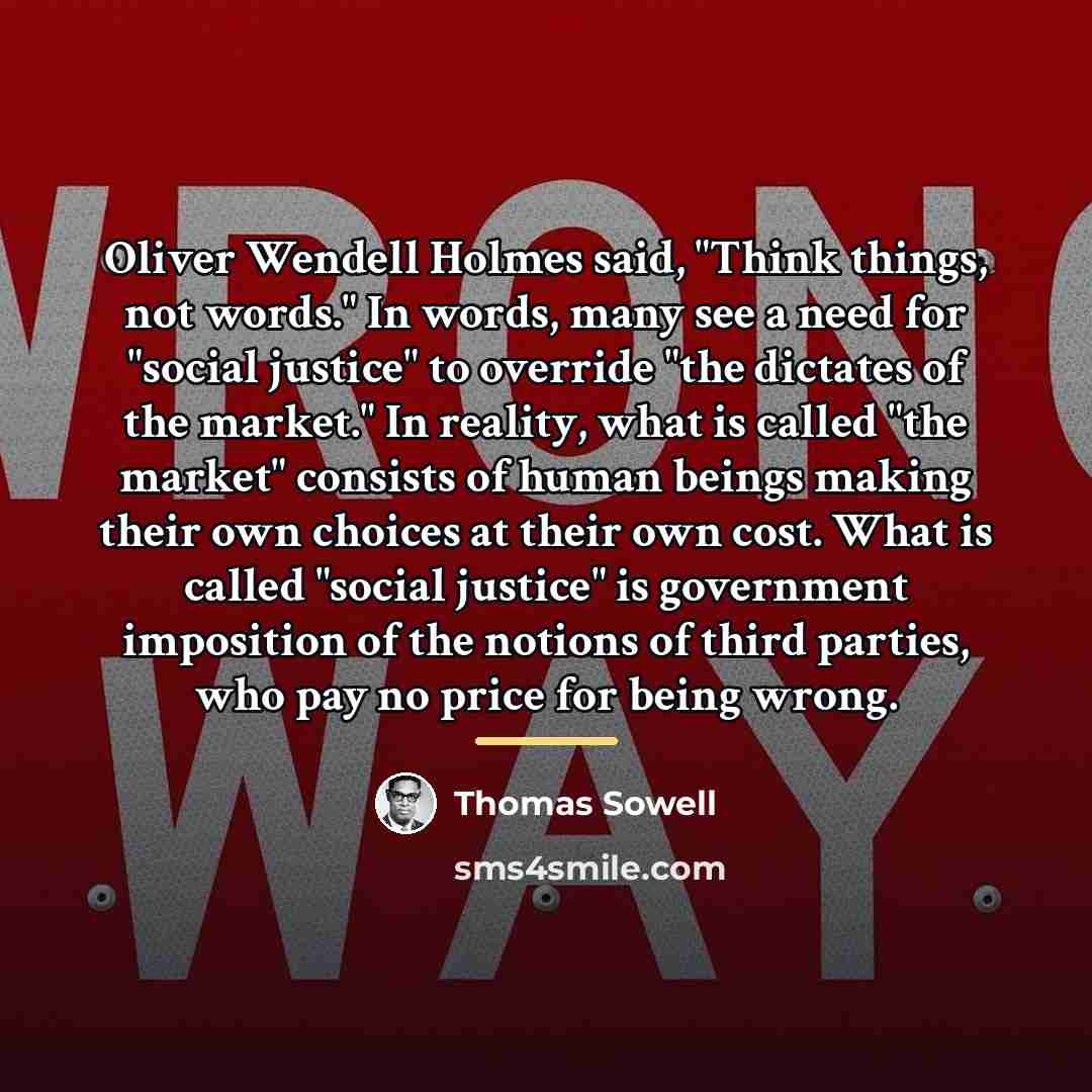 “Oliver Wendell Holmes said, "Think things, not words." In words,…” quote by Thomas Sowell
