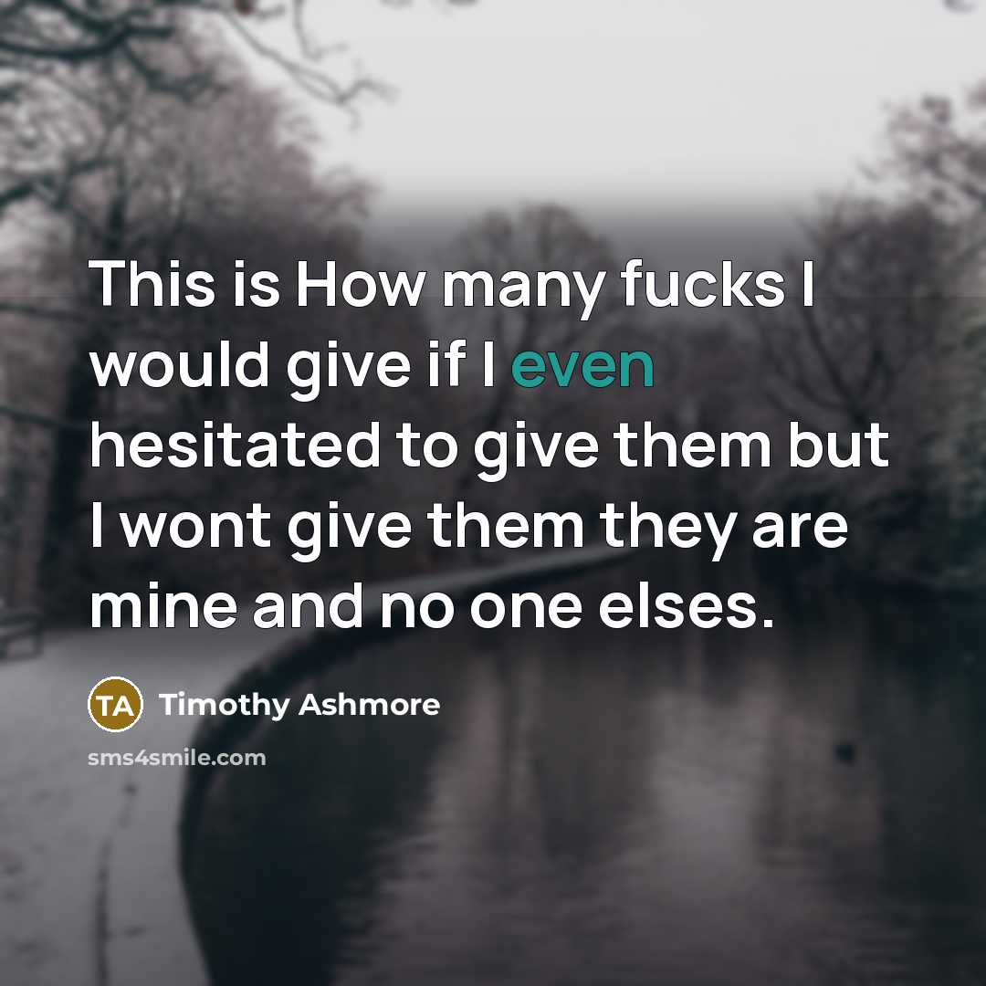 “This is How many fucks I would give if I even hesitated to give them but I wont give them they are mine and no one elses.” quote by Timothy Ashmore