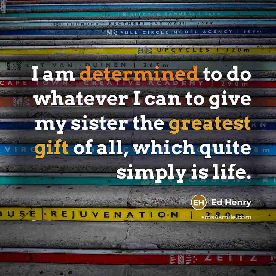 “I am determined to do whatever I can to give my sister the greatest gift of all, which quite simply is life.” quote by Ed Henry