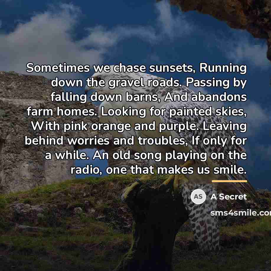 “Sometimes we chase sunsets, Running down the gravel roads. Passing…” quote by Anonymous
