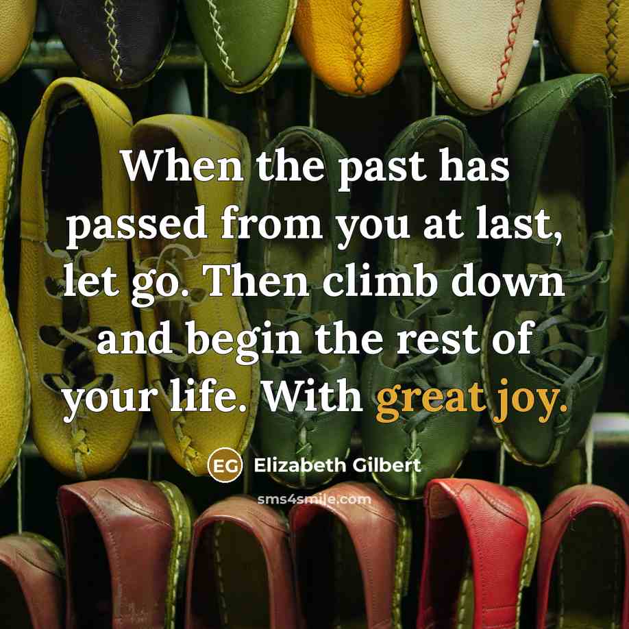 “When the past has passed from you at last, let go. Then climb down and begin the rest of your life. With great joy.” quote by Elizabeth Gilbert