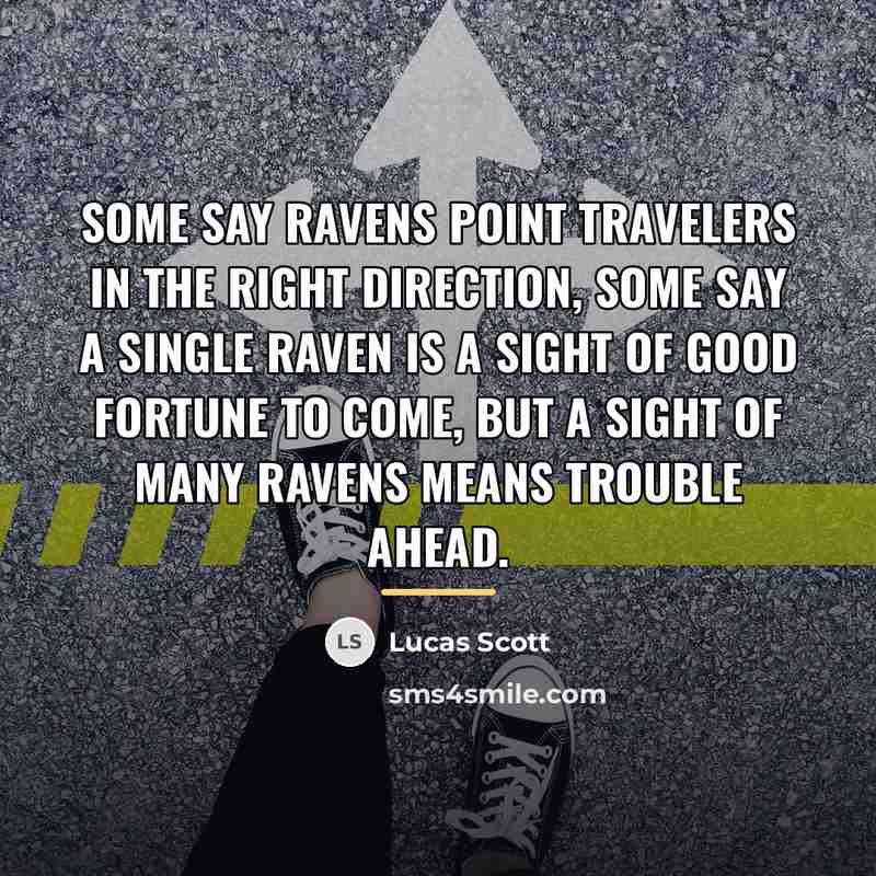 “Some say ravens point travelers in the right direction, some…” quote by Lucas Scott