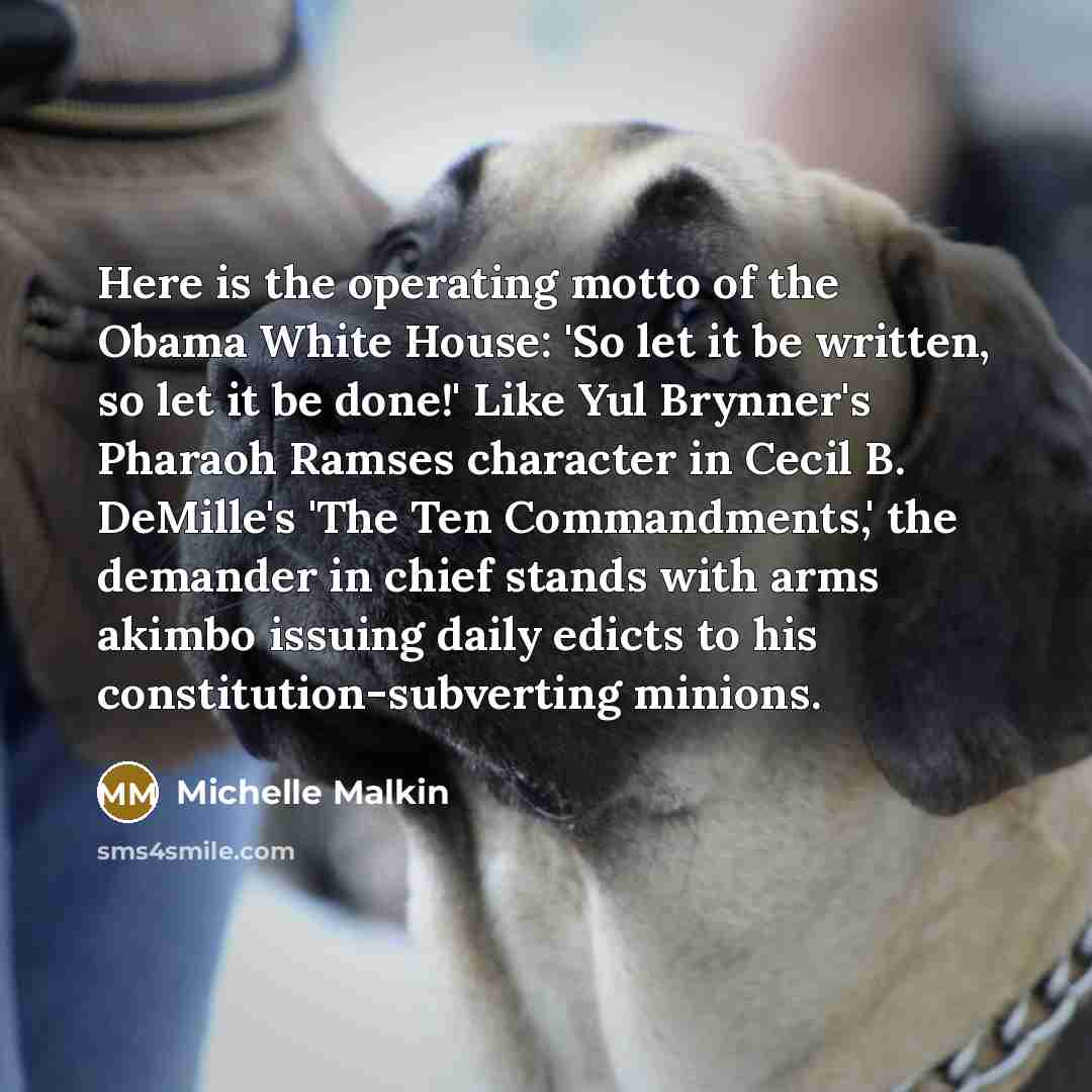 “Here is the operating motto of the Obama White House:…” quote by Michelle Malkin