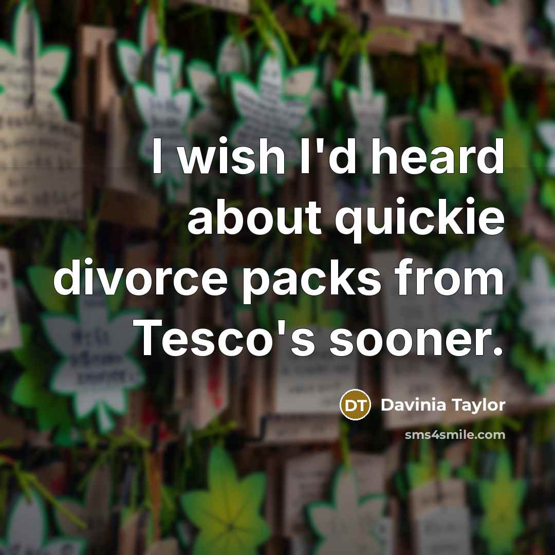 “I wish I'd heard about quickie divorce packs from Tesco's…” quote by Davinia Taylor