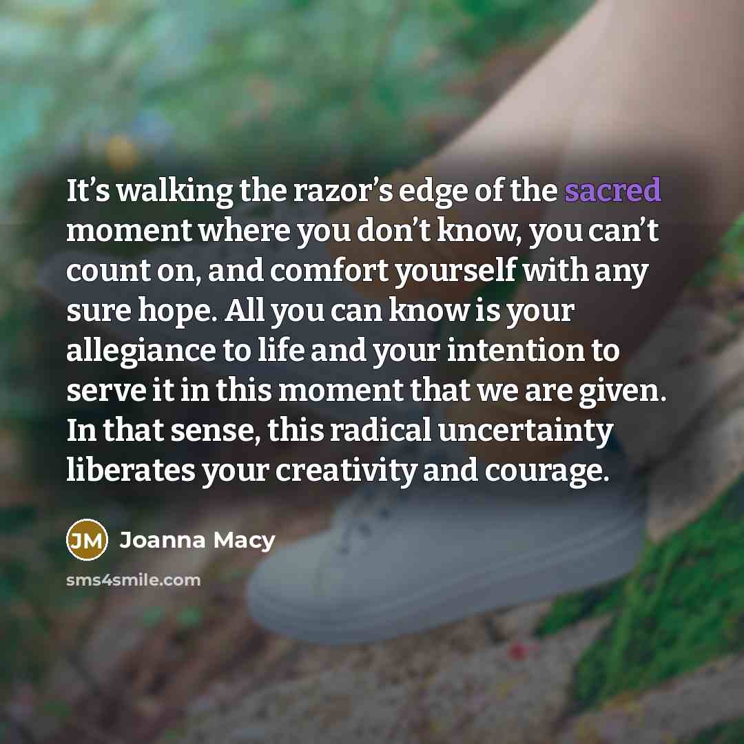 “It’s walking the razor’s edge of the sacred moment where…” quote by Joanna Macy