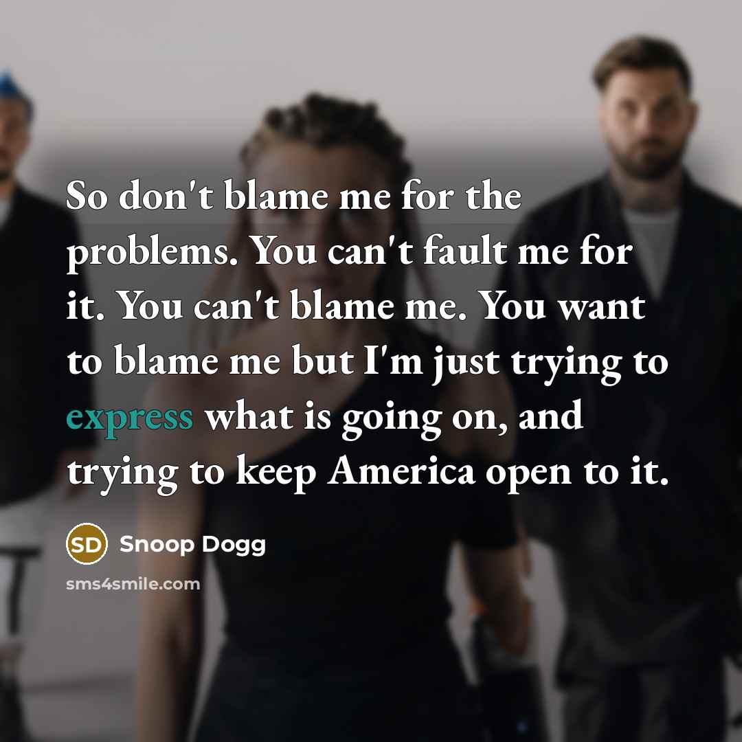 “So don't blame me for the problems. You can't fault…” quote by Snoop Dogg