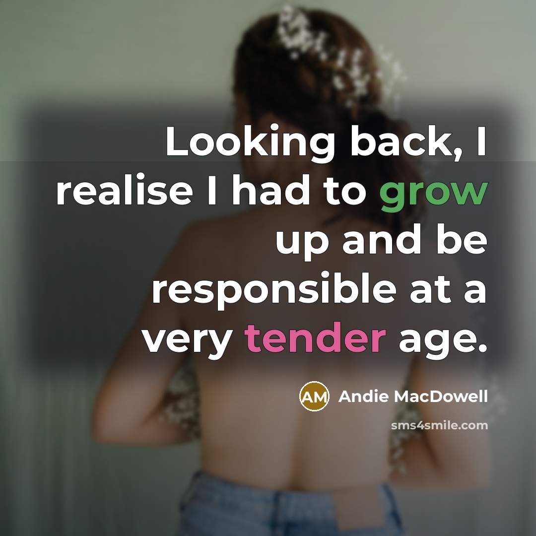 “Looking back, I realise I had to grow up and…” quote by Andie MacDowell