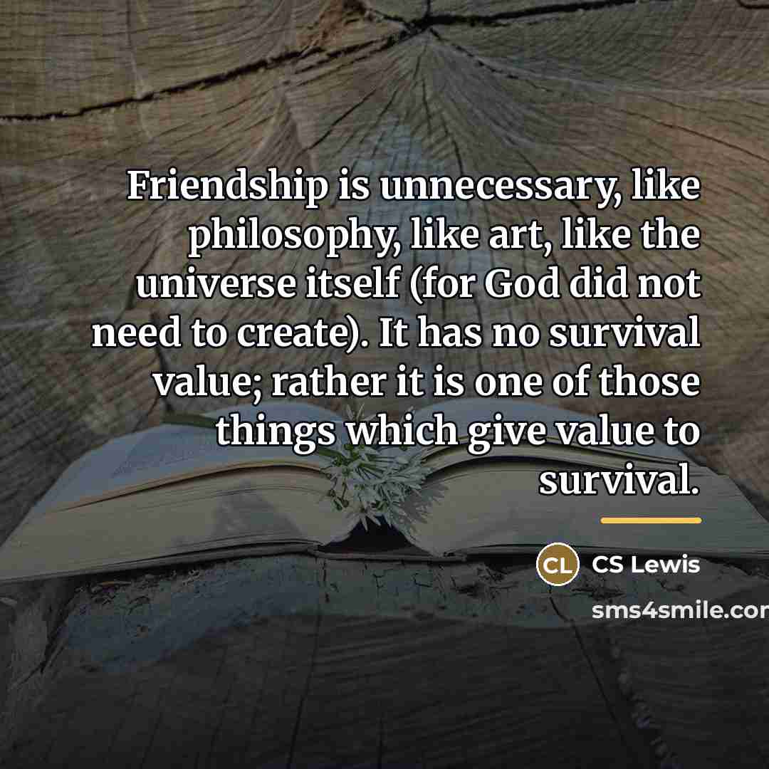 “Friendship is unnecessary, like philosophy, like art, like the universe…” quote by CS Lewis