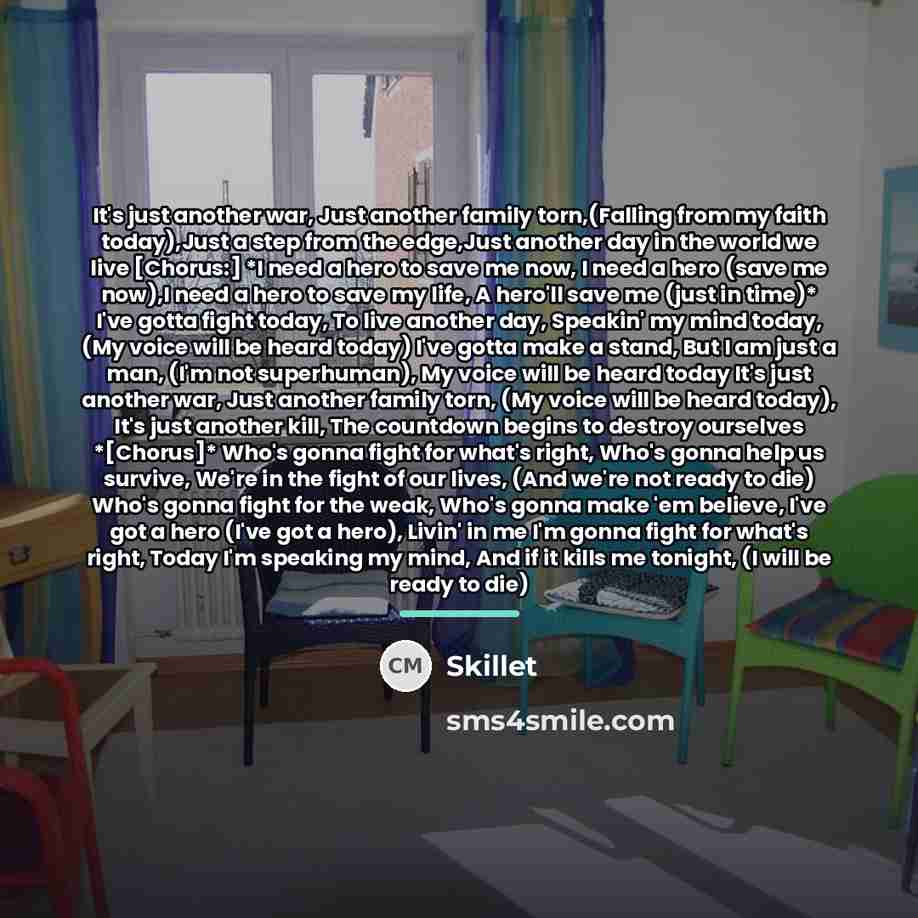 “It's just another war, Just another family torn,(Falling from my…” quote by Skillet