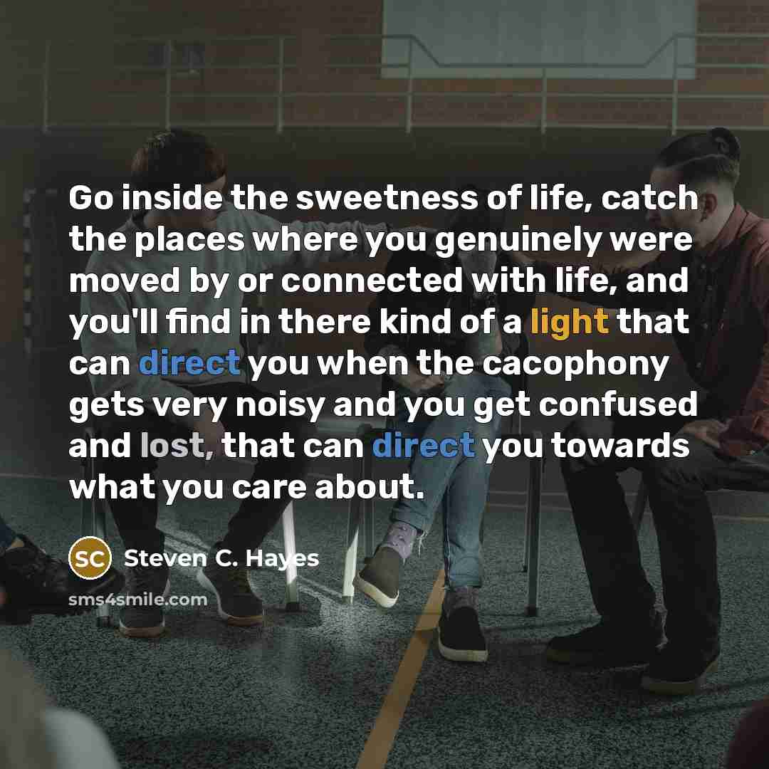 “Go inside the sweetness of life, catch the places where…” quote by Steven C. Hayes