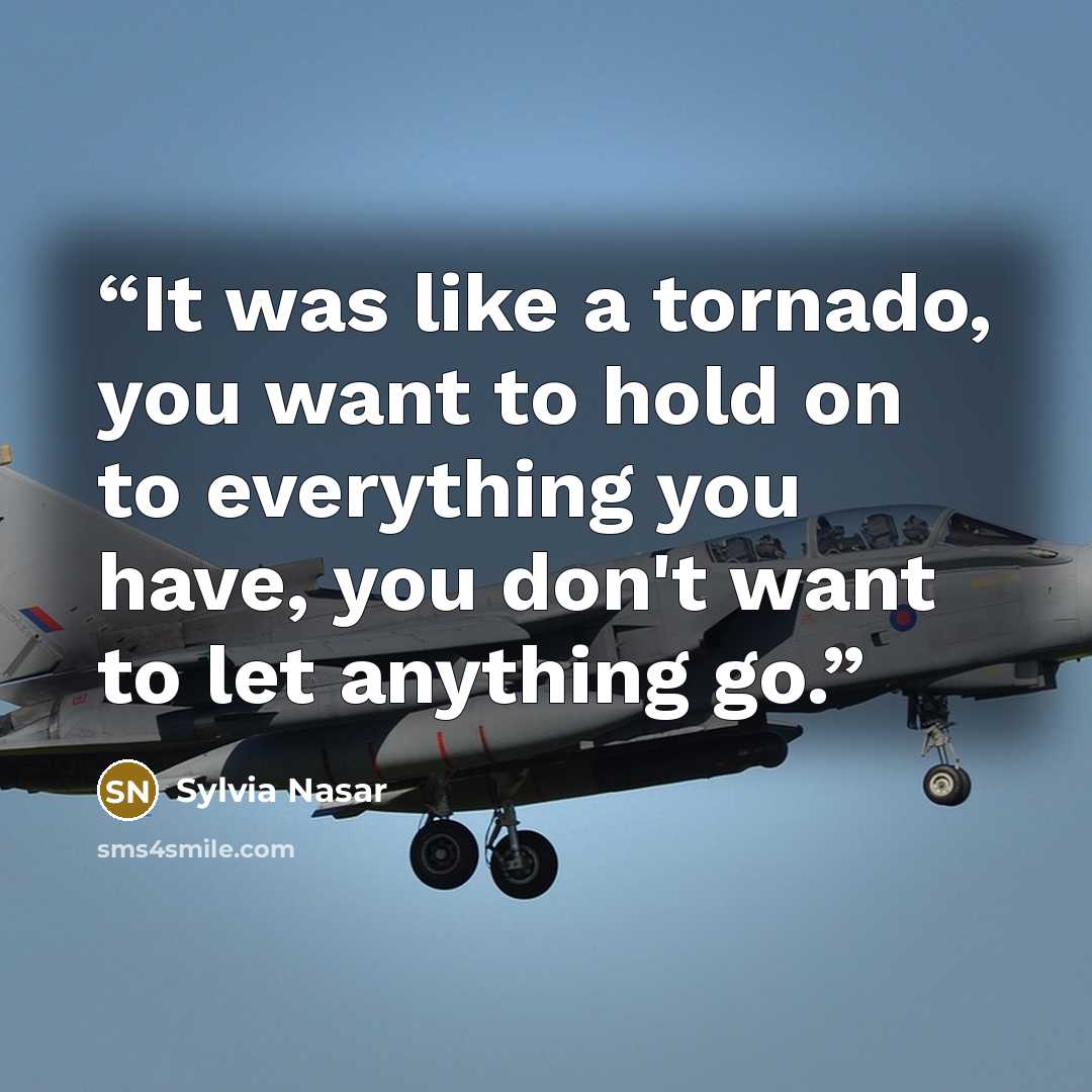 “It was like a tornado, you want to hold on to everything you have, you don't want to let anything go.” quote by Sylvia Nasar