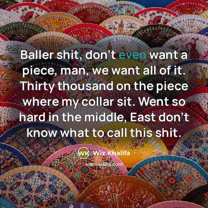 “Baller shit, don't even want a piece, man, we want…” quote by Wiz Khalifa