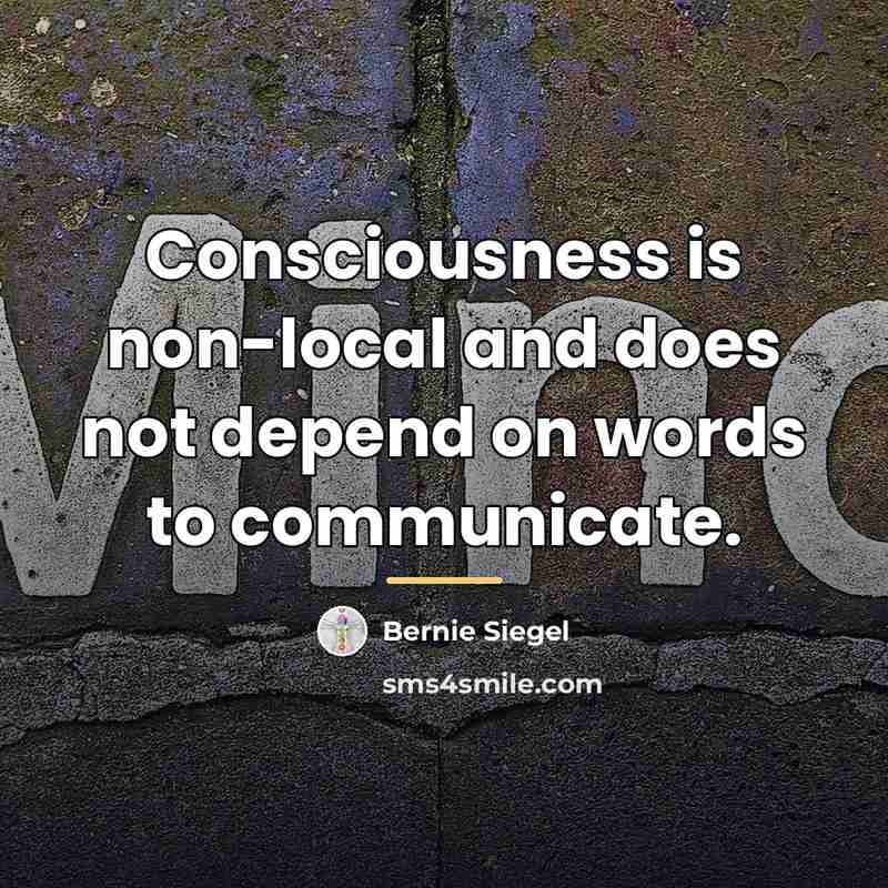 “Consciousness is non-local and does not depend on words to…” quote by Bernie Siegel