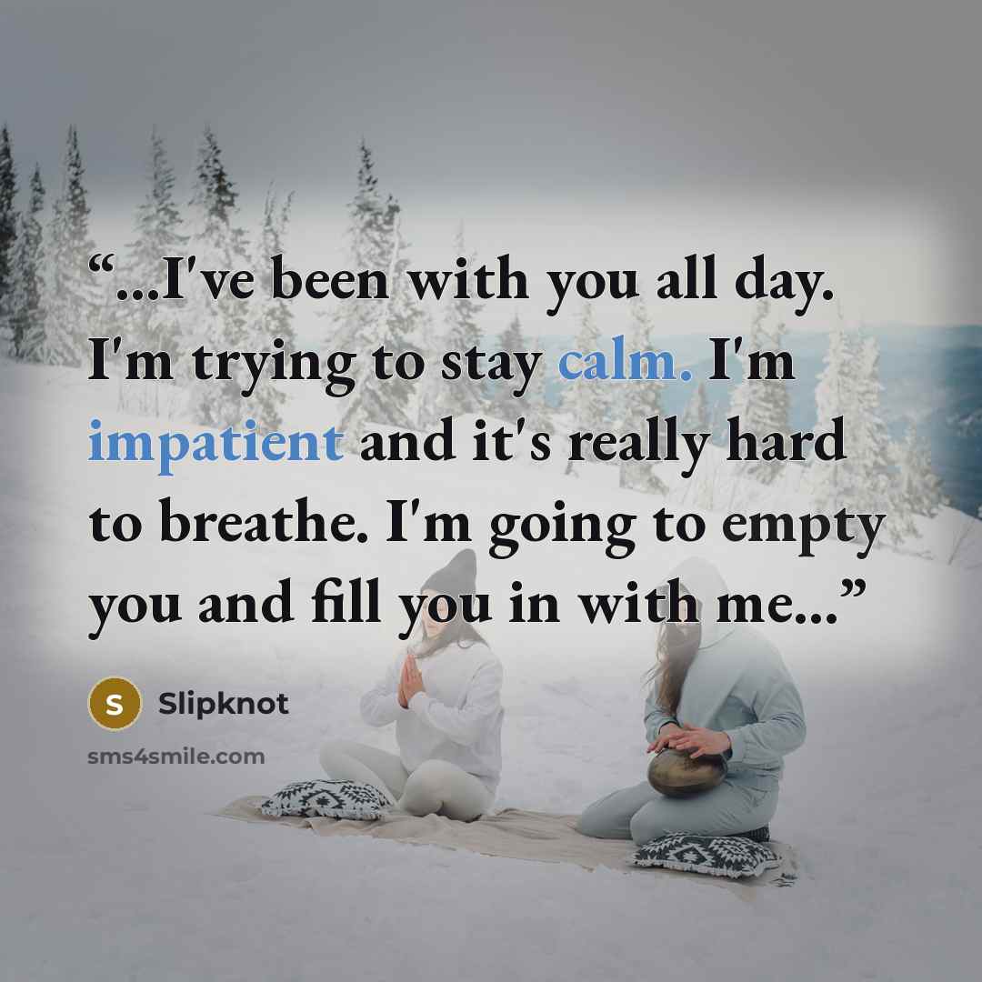 “...I've been with you all day. I'm trying to stay calm. I'm impatient and it's really hard to breathe. I'm going to empty you and fill you in with me...” quote by Slipknot