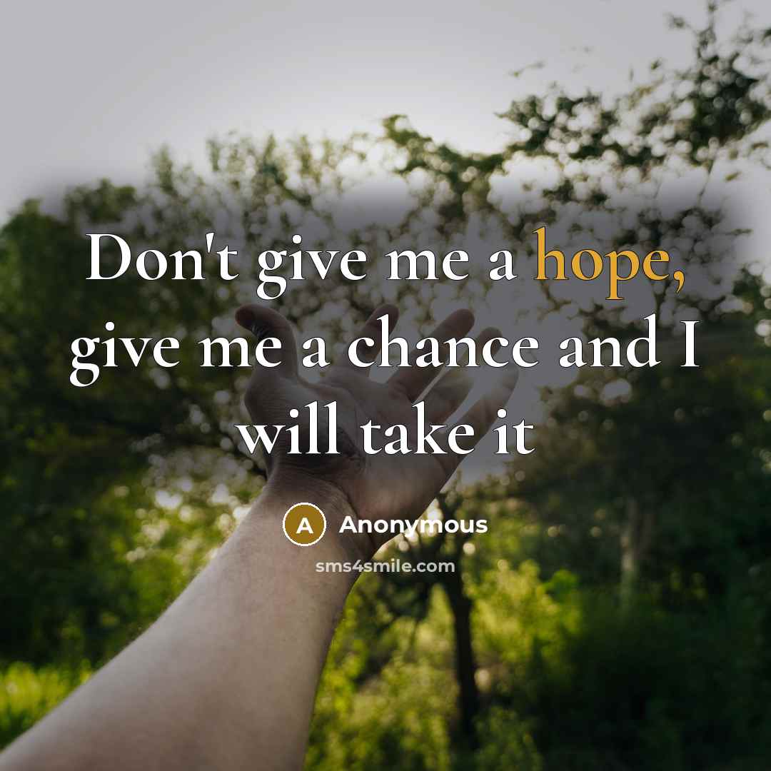 “Don't give me a hope, give me a chance and…” quote by Anonymous