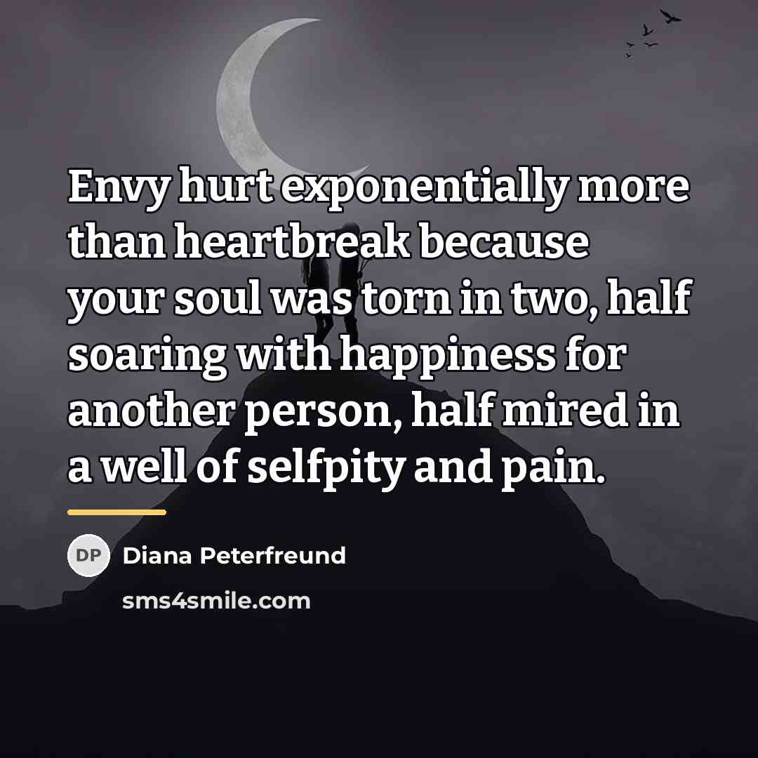 “Envy hurt exponentially more than heartbreak because your soul was…” quote by Diana Peterfreund