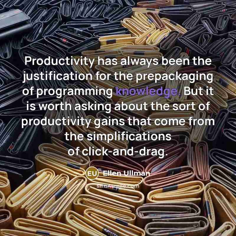 “Productivity has always been the justification for the prepackaging of…” quote by Ellen Ullman