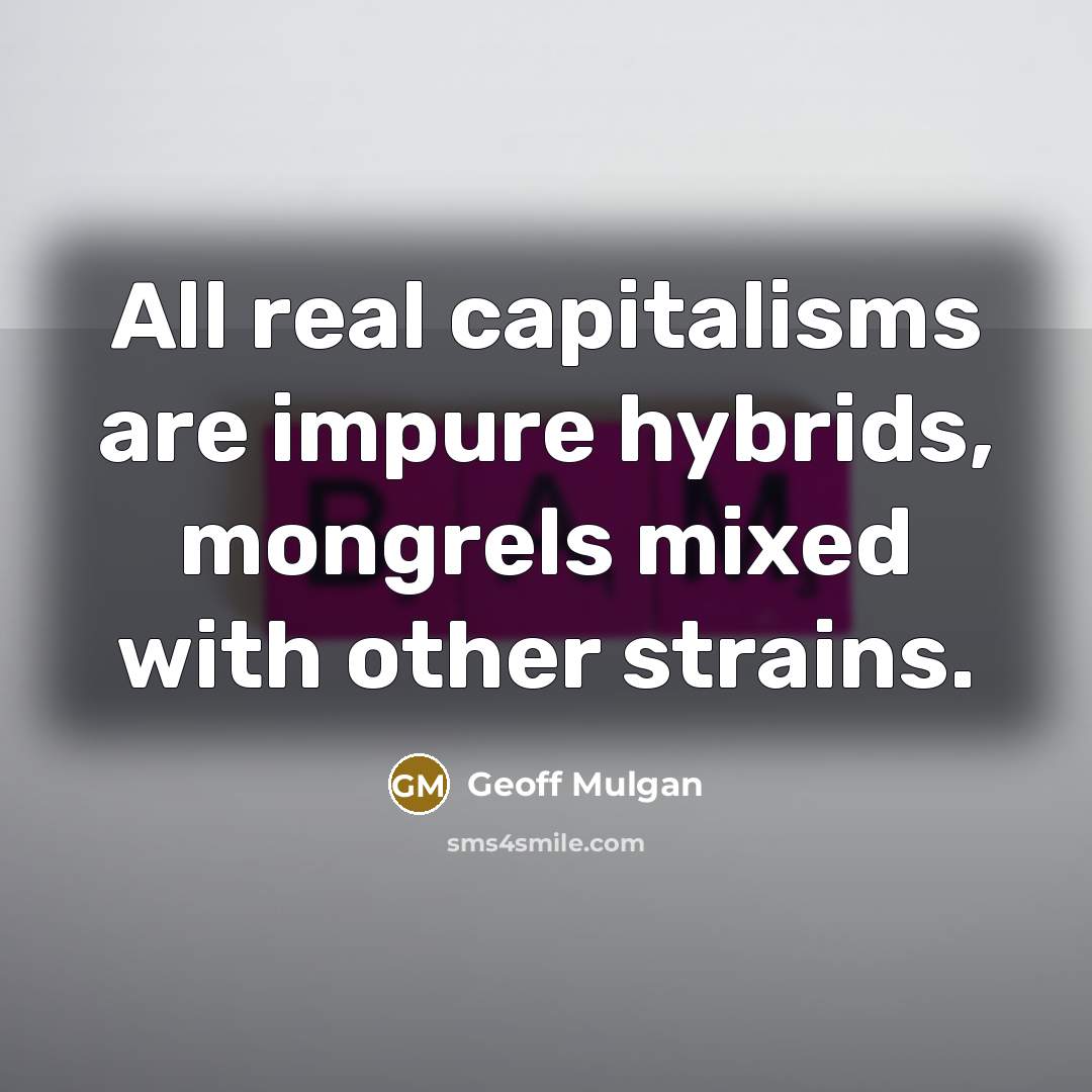 “All real capitalisms are impure hybrids, mongrels mixed with other…” quote by Geoff Mulgan