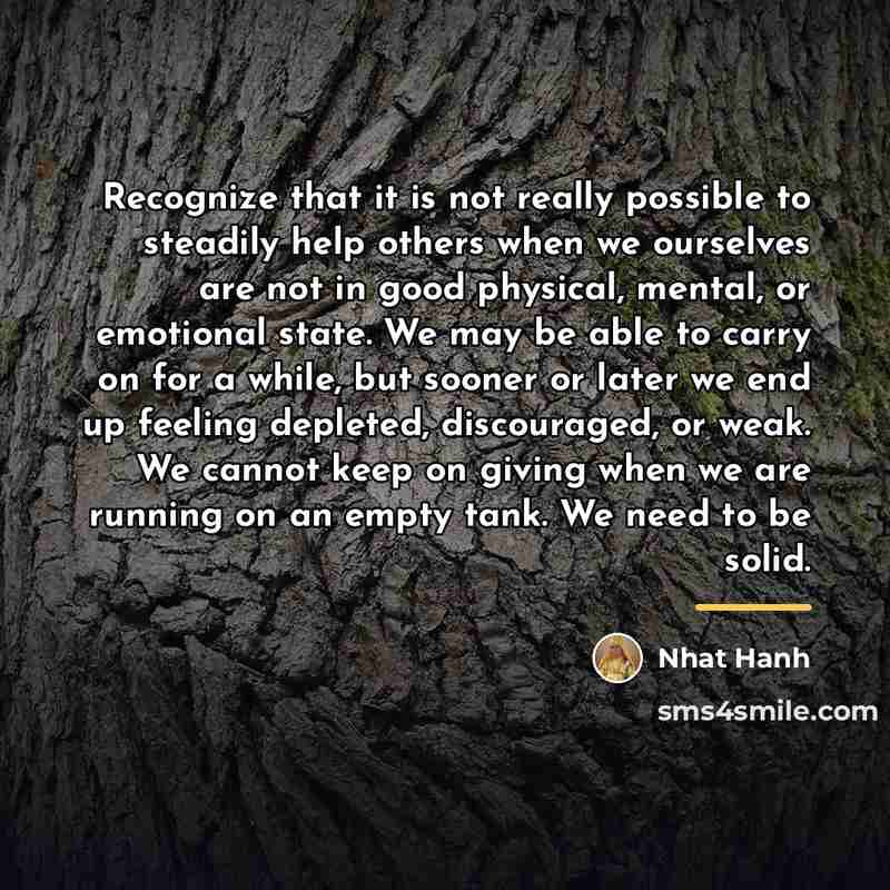 “Recognize that it is not really possible to steadily help…” quote by Nhat Hanh