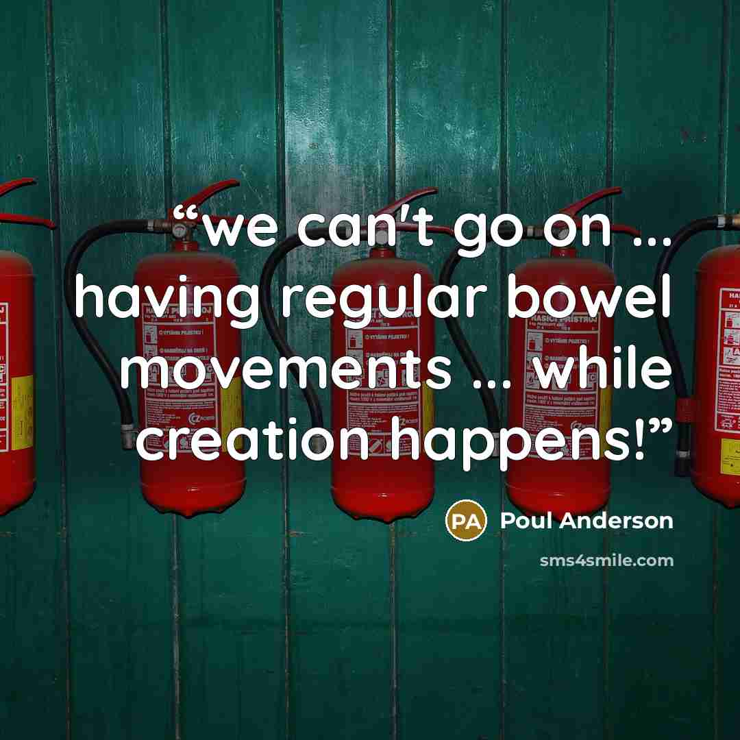 “we can't go on ... having regular bowel movements ... while creation happens!” quote by Poul Anderson