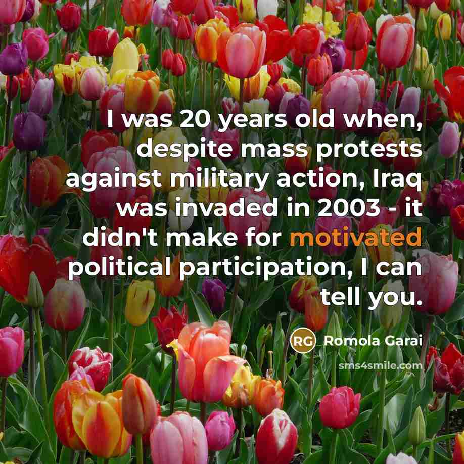“I was 20 years old when, despite mass protests against…” quote by Romola Garai
