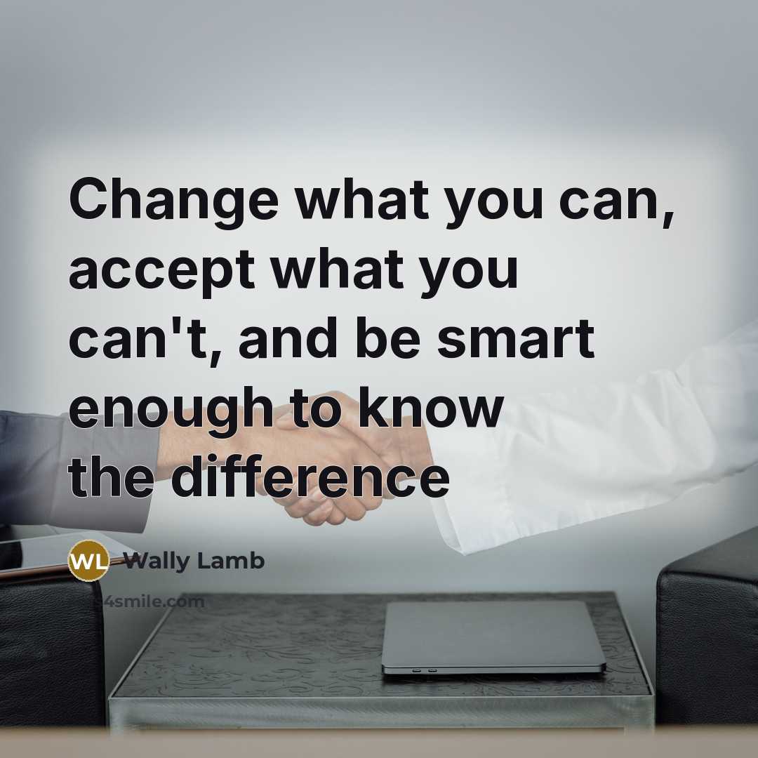 “Change what you can, accept what you can't, and be smart enough to know the difference” quote by Wally Lamb