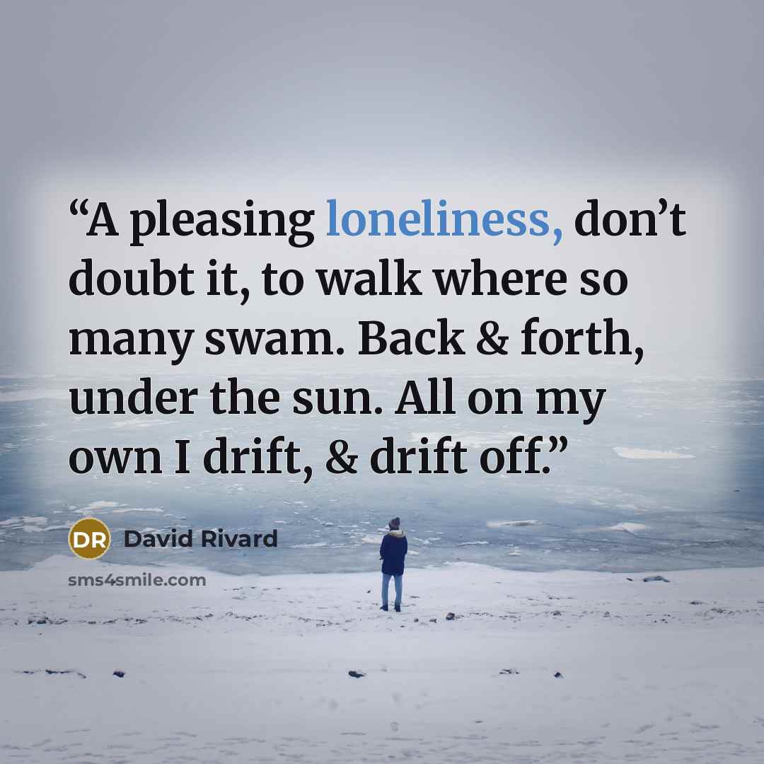 “A pleasing loneliness, don’t doubt it, to walk where so many swam. Back & forth, under the sun. All on my own I drift, & drift off.” quote by David Rivard