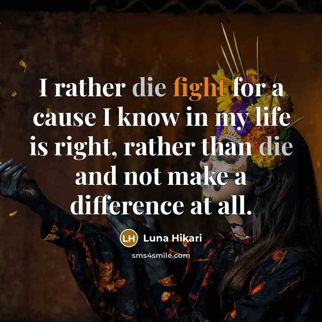 “I rather die fight for a cause I know in my life is right, rather than die and not make a difference at all.” quote by Luna Hikari