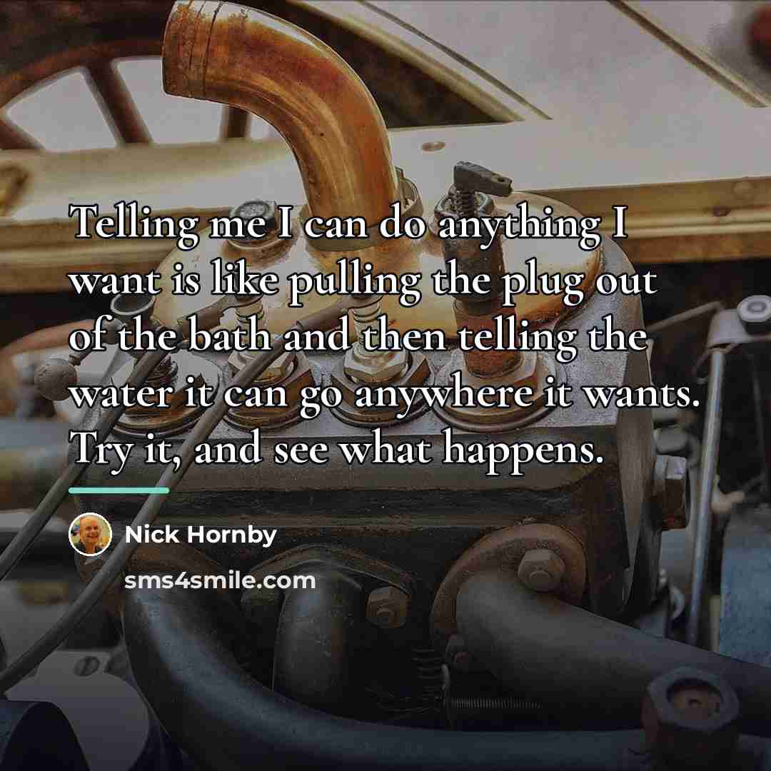 “Telling me I can do anything I want is like…” quote by Nick Hornby