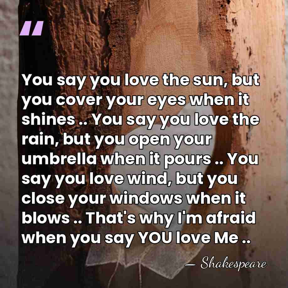 You say you love the sun, but you cover your eyes when&hellip; - Shakespeare