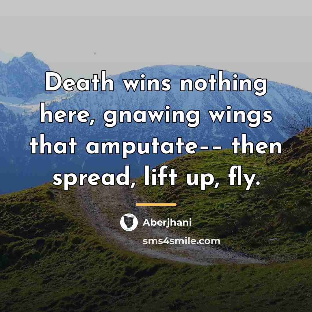 “Death wins nothing here, gnawing wings that amputate–– then spread,…” quote by Aberjhani