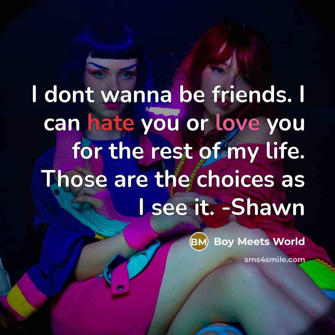 “I dont wanna be friends. I can hate you or…” quote by Boy Meets World