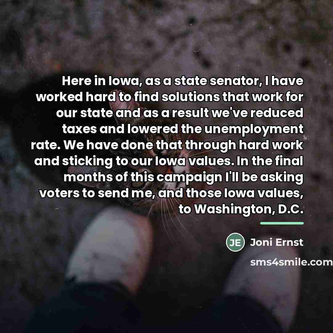 “Here in Iowa, as a state senator, I have worked…” quote by Joni Ernst