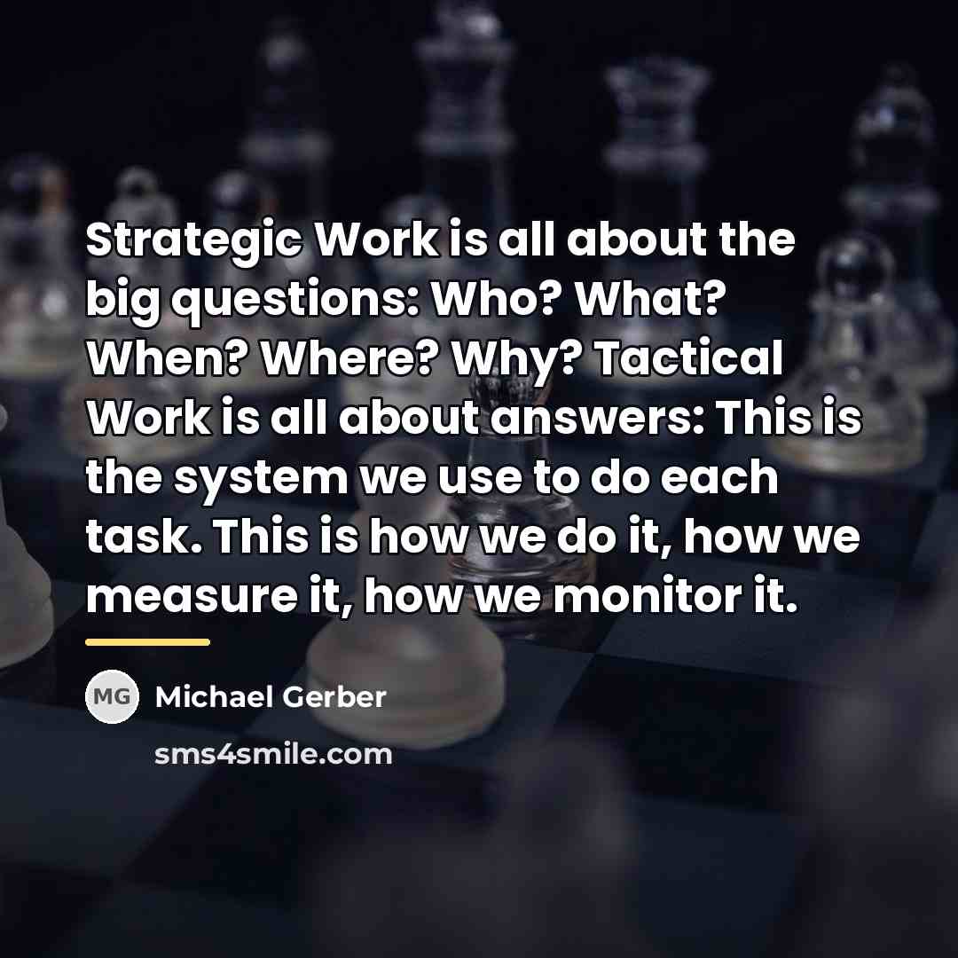 “Strategic Work is all about the big questions: Who? What?…” quote by Michael Gerber