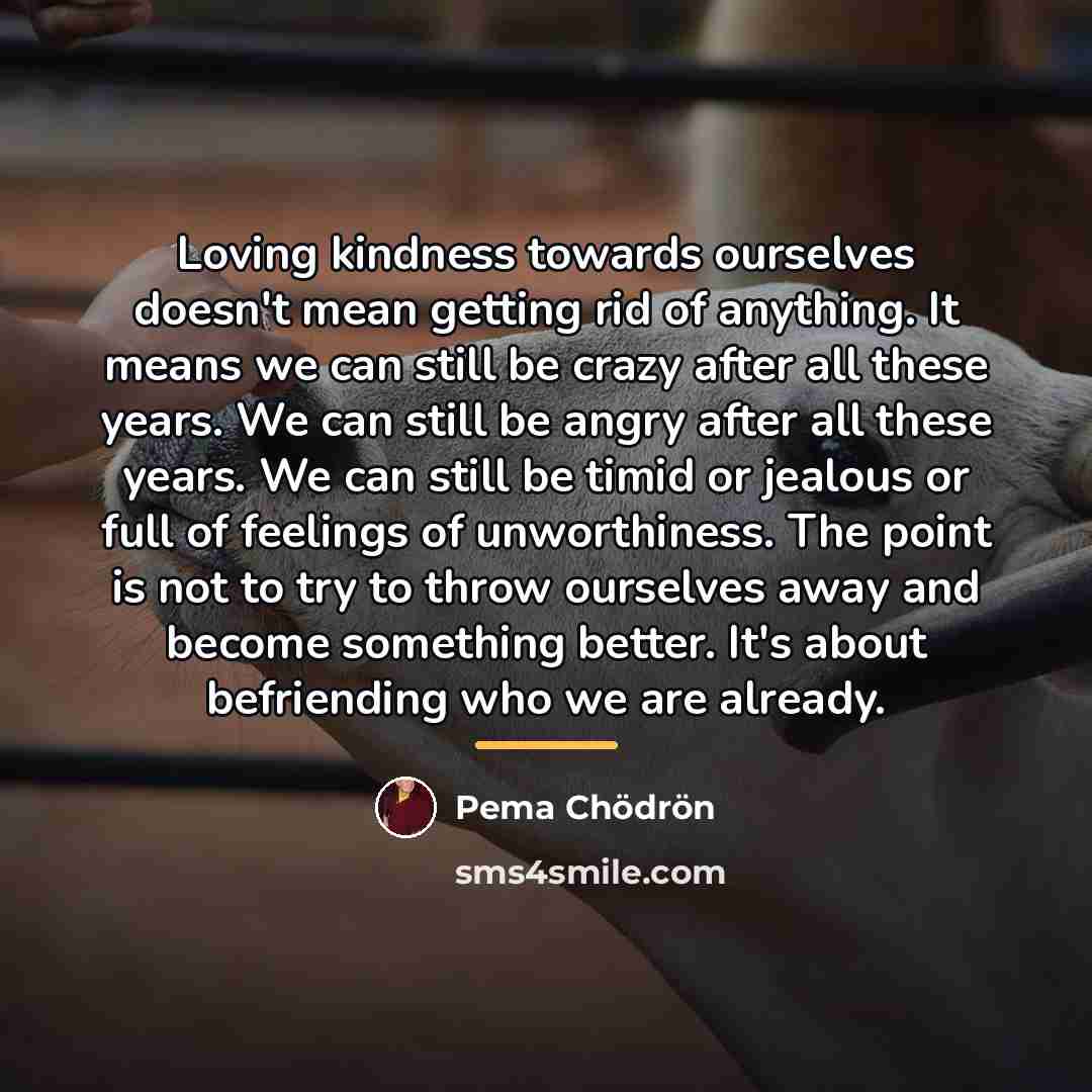“Loving kindness towards ourselves doesn't mean getting rid of anything.…” quote by Pema Chodron