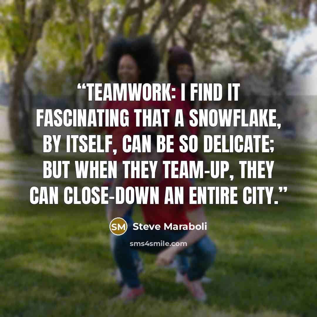 “Teamwork: I find it fascinating that a snowflake, by itself, can be so delicate; but when they team-up, they can close-down an entire city.” quote by Steve Maraboli