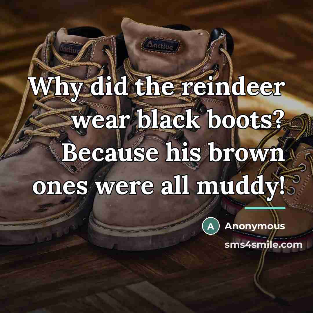 “Why did the reindeer wear black boots? Because his brown…” quote by Anonymous