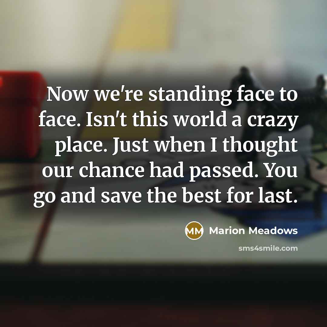 “Now we're standing face to face. Isn't this world a…” quote by Marion Meadows