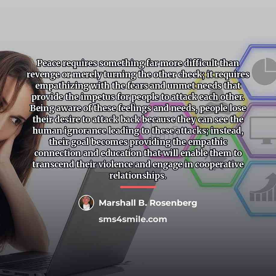 “Peace requires something far more difficult than revenge or merely…” quote by Marshall B. Rosenberg