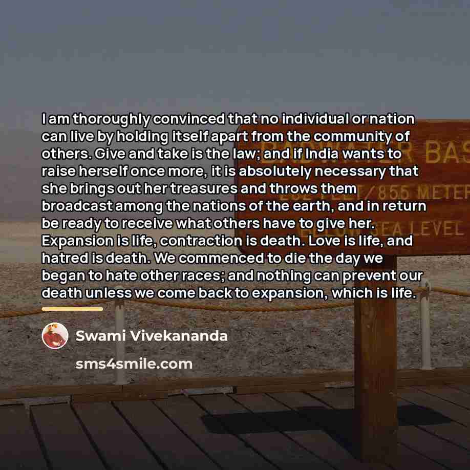 “I am thoroughly convinced that no individual or nation can…” quote by Swami Vivekananda