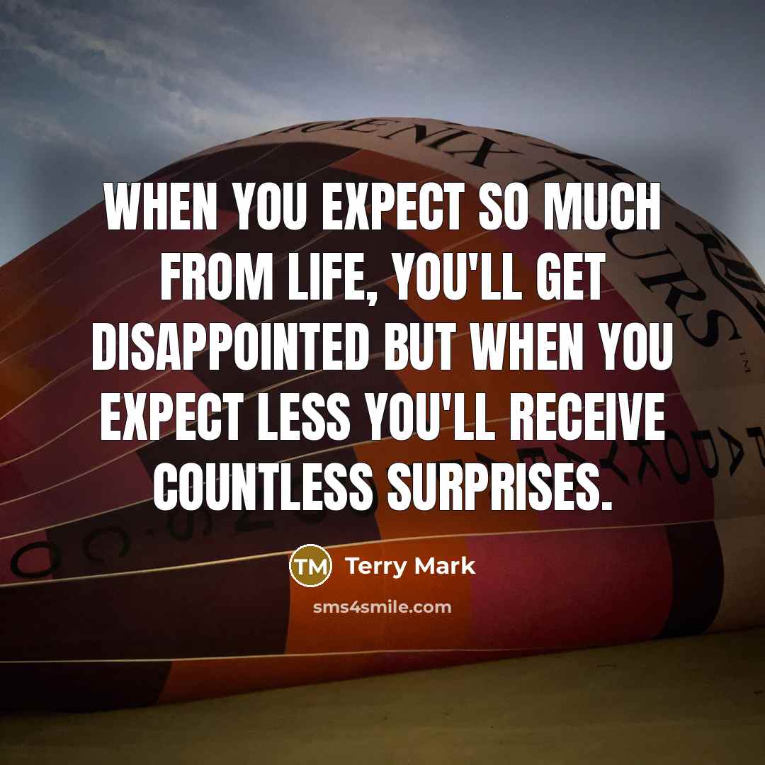 “When you expect so much from Life, you'll get disappointed…” quote by Terry Mark