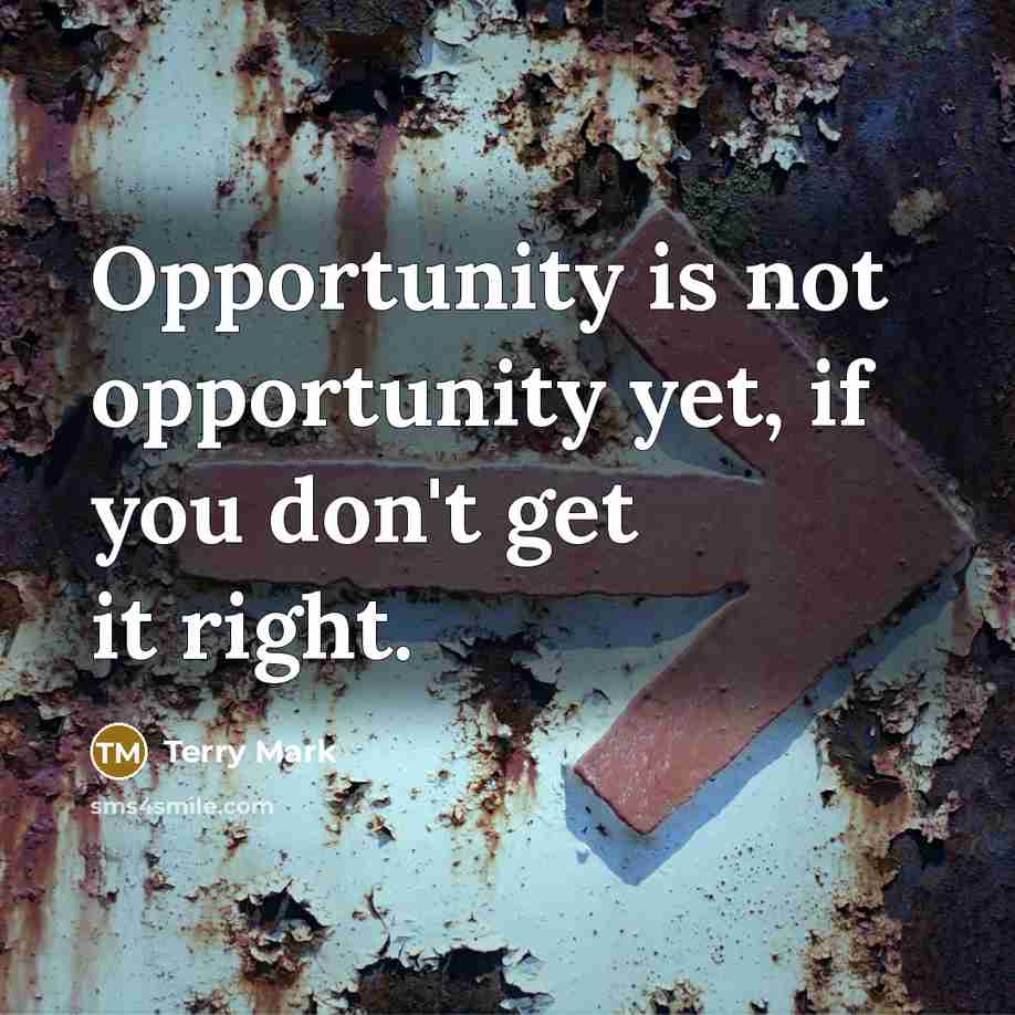 “Opportunity is not opportunity yet, if you don't get it…” quote by Terry Mark
