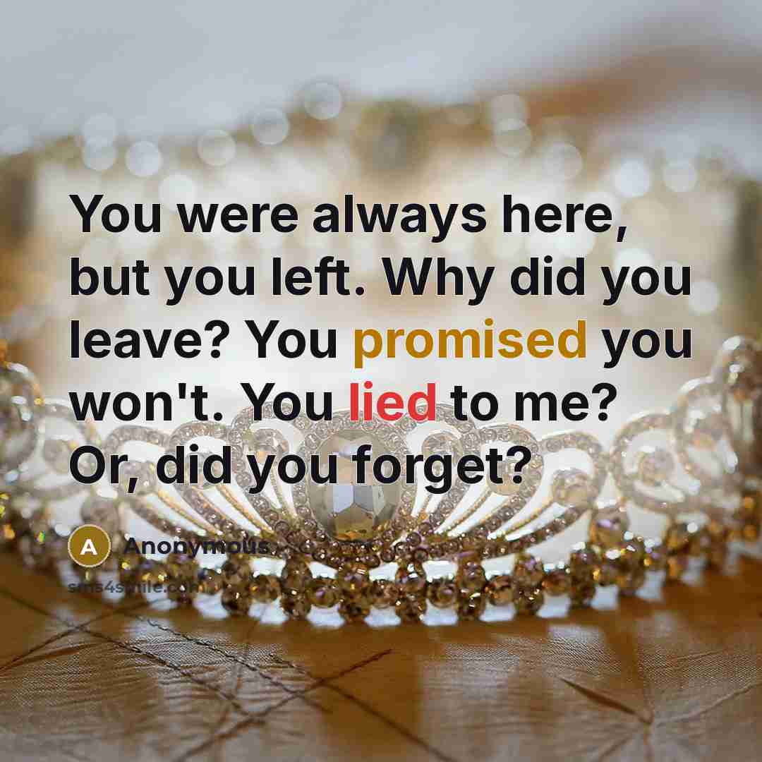 “You were always here, but you left. Why did you leave? You promised you won't. You lied to me? Or, did you forget?” quote by Anonymous