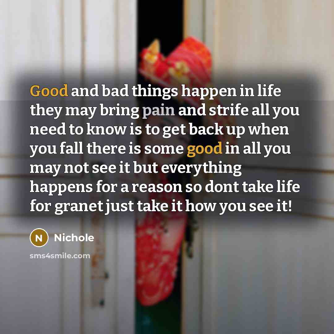 “Good and bad things happen in life they may bring…” quote by Nichole